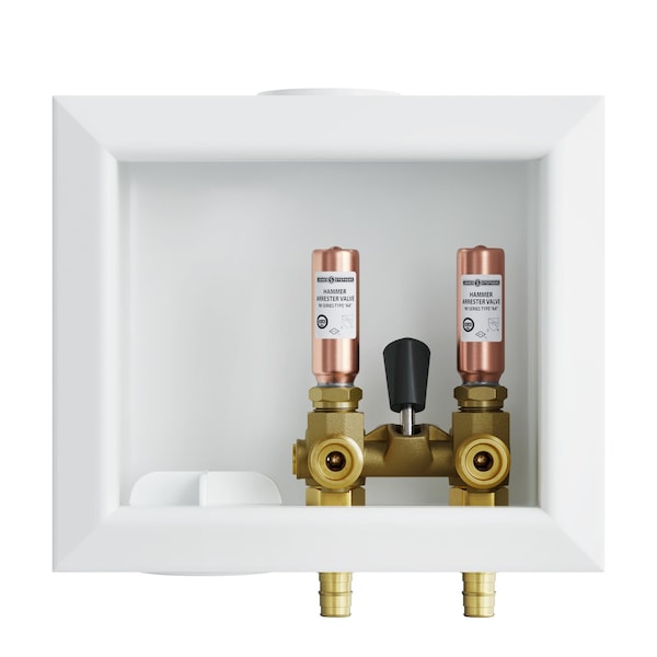 Washing Machine Box, Left Outlet, Single Lever Valve, Water Hammer Arrestor, 1/2in PEX F1960